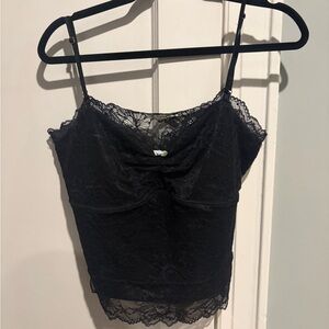 Free People Black Lace Trim Cami with Floral Accent